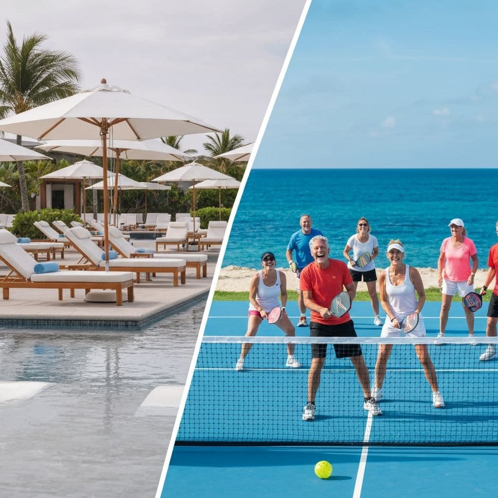 Comparison of a regular resort pool and a pickleball group vacation